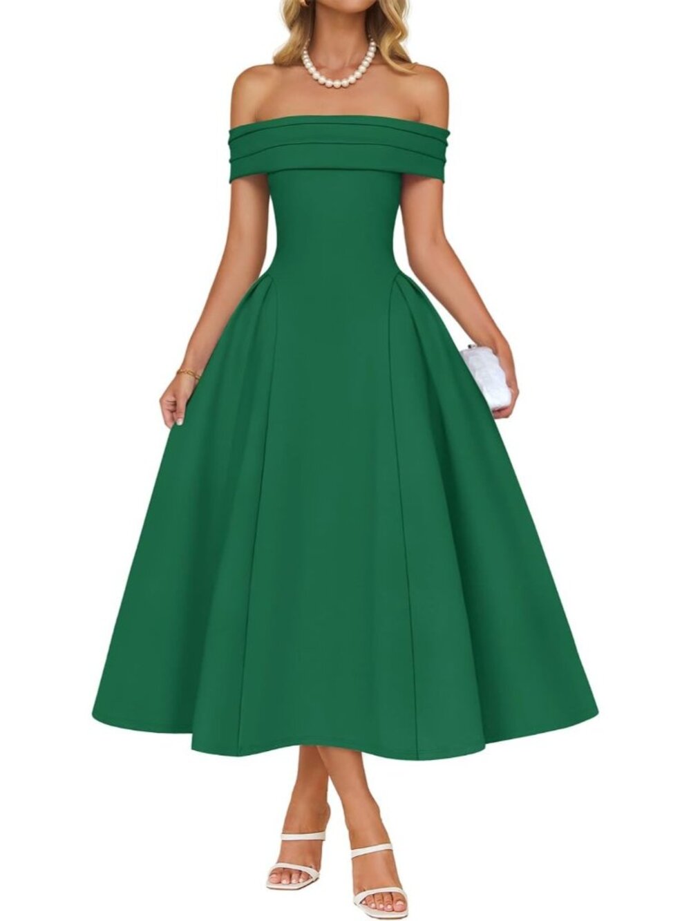 Women's Green Summer 2026 Flowy A Line Semi Formal Off Shoulder Cocktail Dresses